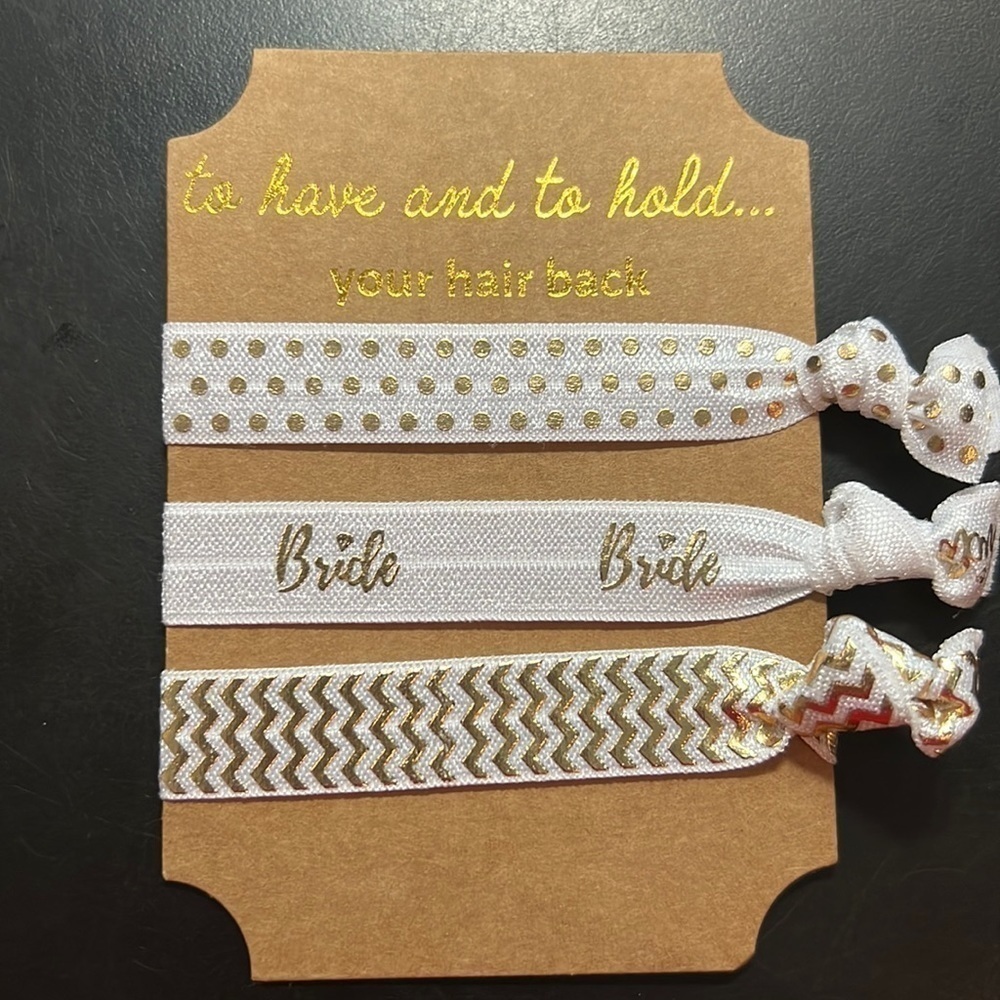Bridal Party Hair Ties, 3 Black & 3 White Bride & Bride Tribe ties, 2 packs
